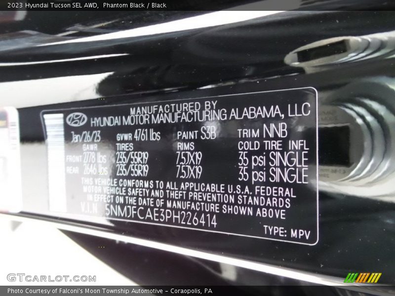 2023 Tucson SEL AWD Phantom Black Color Code S3B