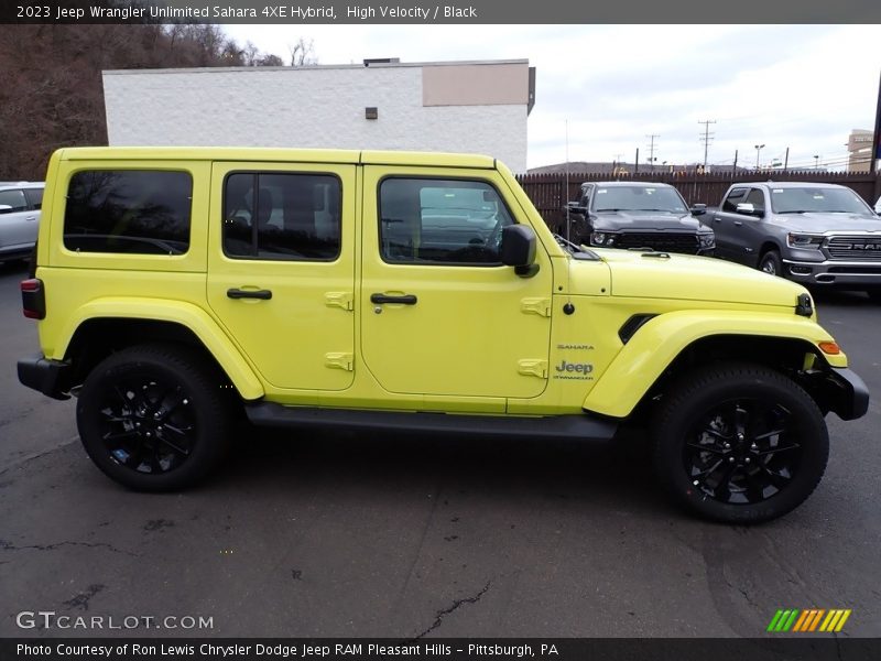 High Velocity / Black 2023 Jeep Wrangler Unlimited Sahara 4XE Hybrid
