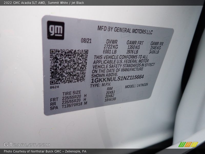 Summit White / Jet Black 2022 GMC Acadia SLT AWD