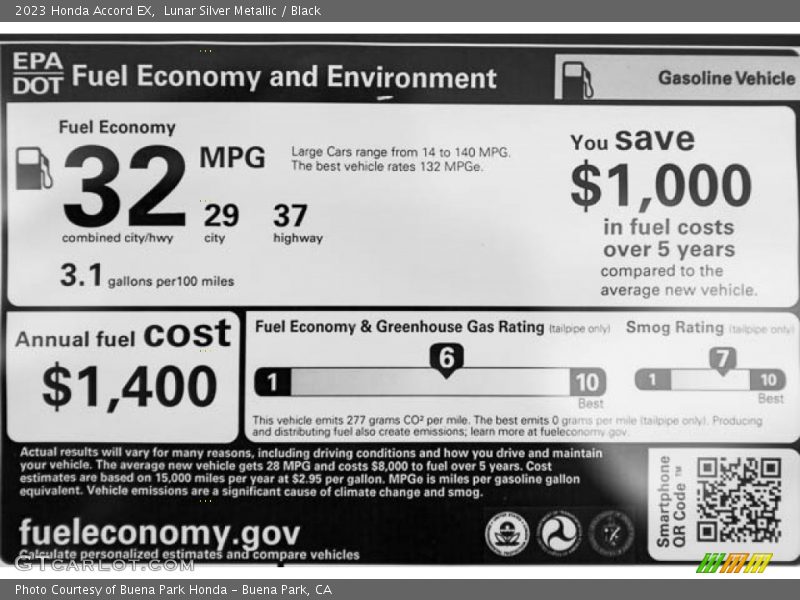 Info Tag of 2023 Accord EX
