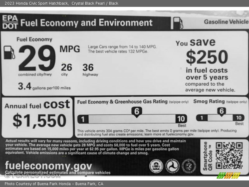 Info Tag of 2023 Civic Sport Hatchback