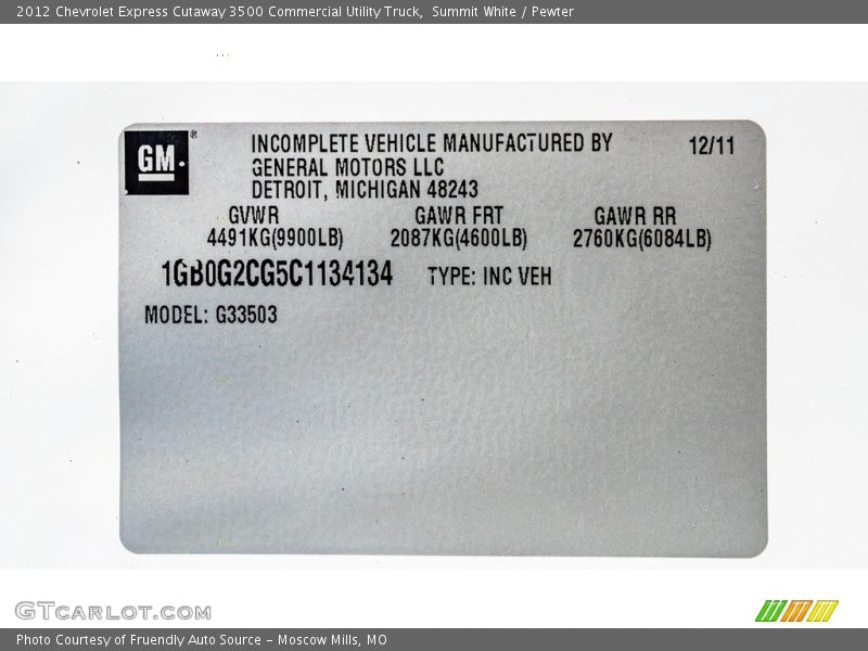 Summit White / Pewter 2012 Chevrolet Express Cutaway 3500 Commercial Utility Truck