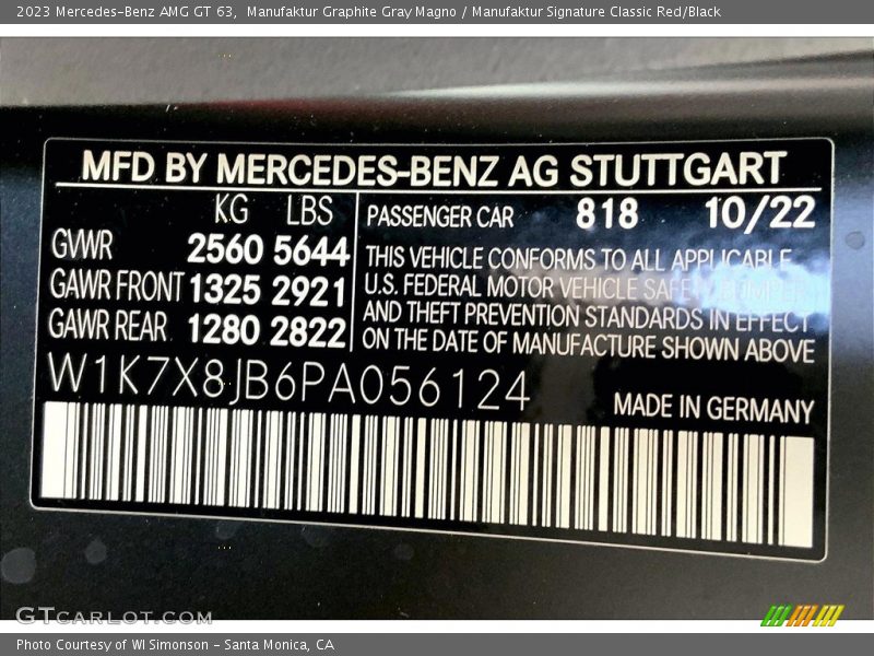 2023 AMG GT 63 Manufaktur Graphite Gray Magno Color Code 818