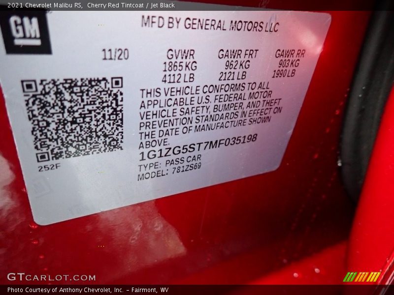 Cherry Red Tintcoat / Jet Black 2021 Chevrolet Malibu RS