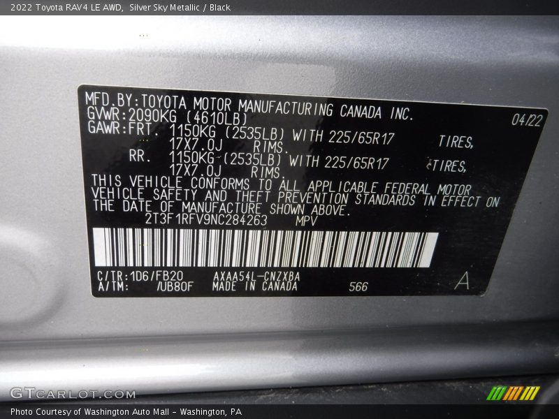 Silver Sky Metallic / Black 2022 Toyota RAV4 LE AWD