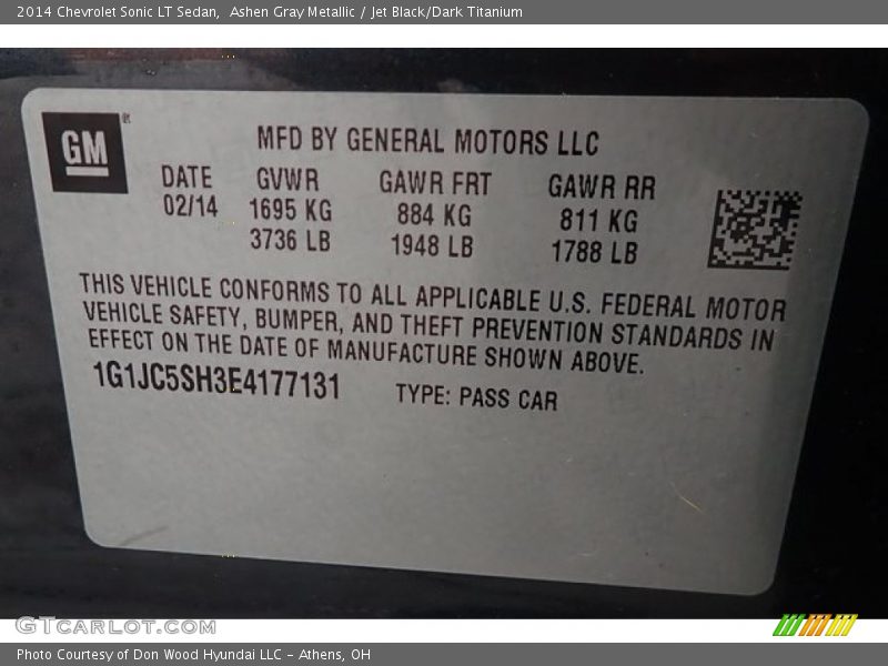 Ashen Gray Metallic / Jet Black/Dark Titanium 2014 Chevrolet Sonic LT Sedan