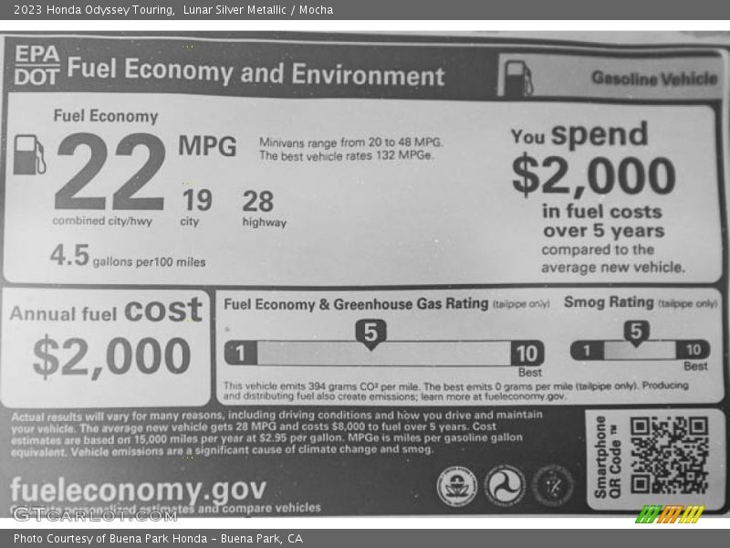 Info Tag of 2023 Odyssey Touring