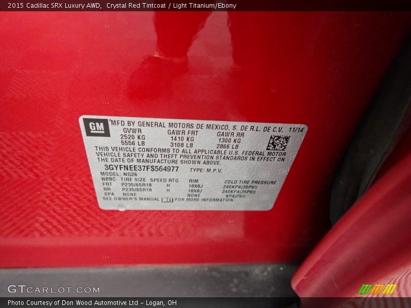 Crystal Red Tintcoat / Light Titanium/Ebony 2015 Cadillac SRX Luxury AWD