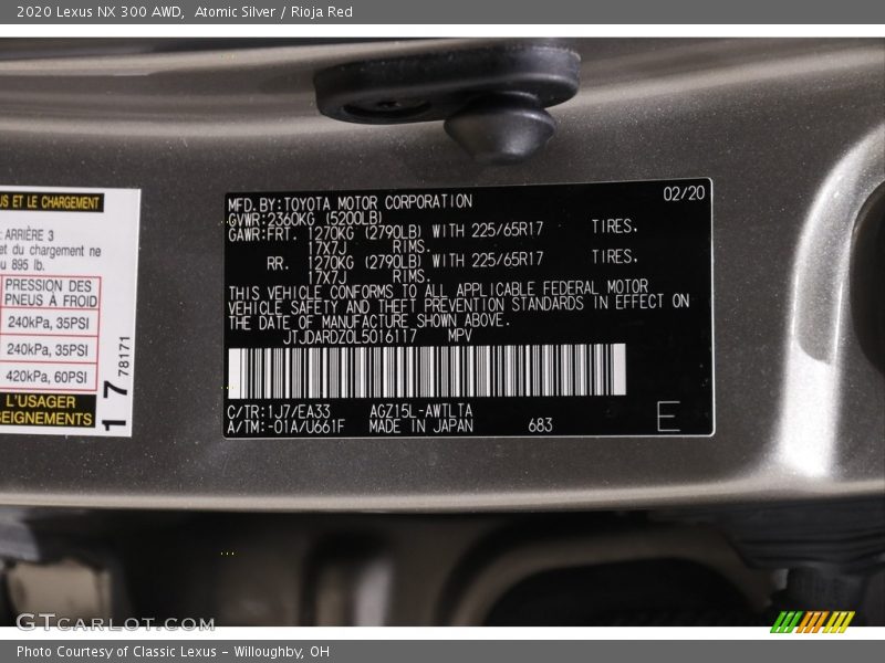 Atomic Silver / Rioja Red 2020 Lexus NX 300 AWD