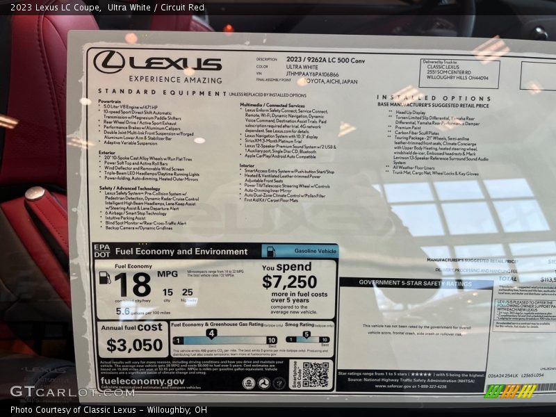  2023 LC Coupe Window Sticker
