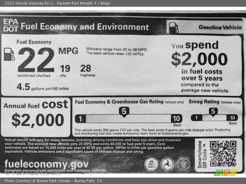Radiant Red Metallic II / Beige 2023 Honda Odyssey EX-L