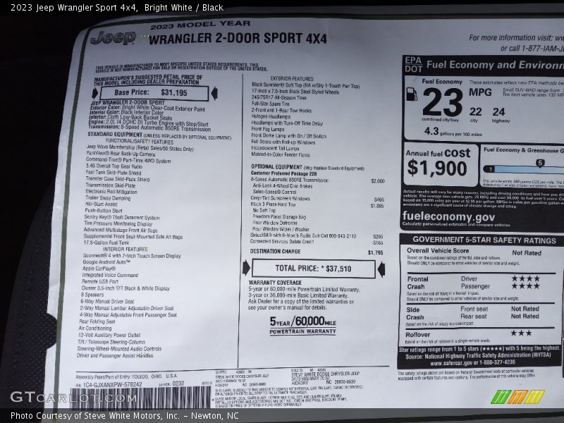  2023 Wrangler Sport 4x4 Window Sticker
