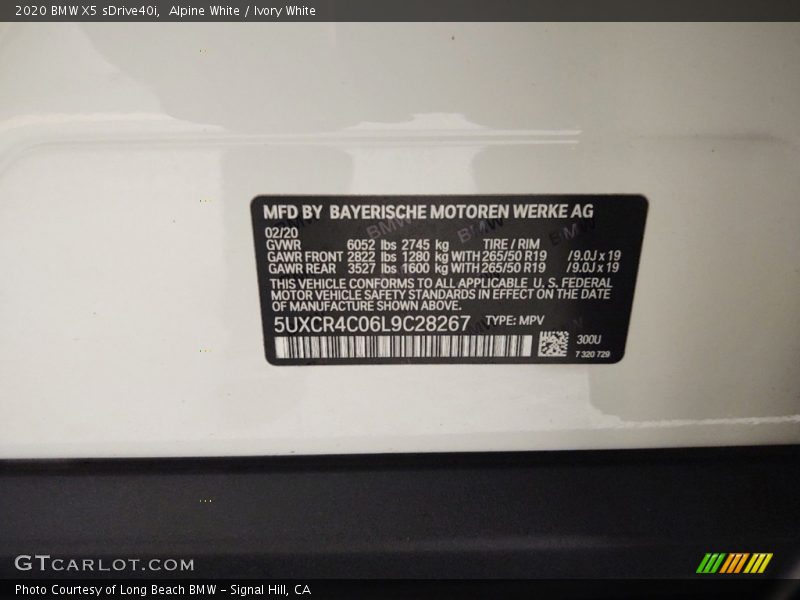 Alpine White / Ivory White 2020 BMW X5 sDrive40i