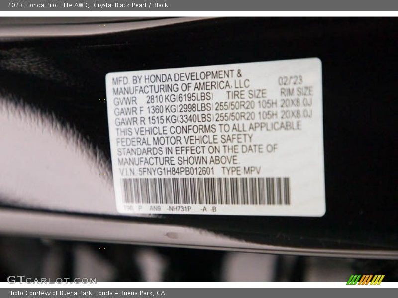 Crystal Black Pearl / Black 2023 Honda Pilot Elite AWD