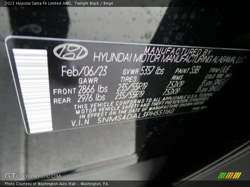 Twilight Black / Beige 2023 Hyundai Santa Fe Limited AWD