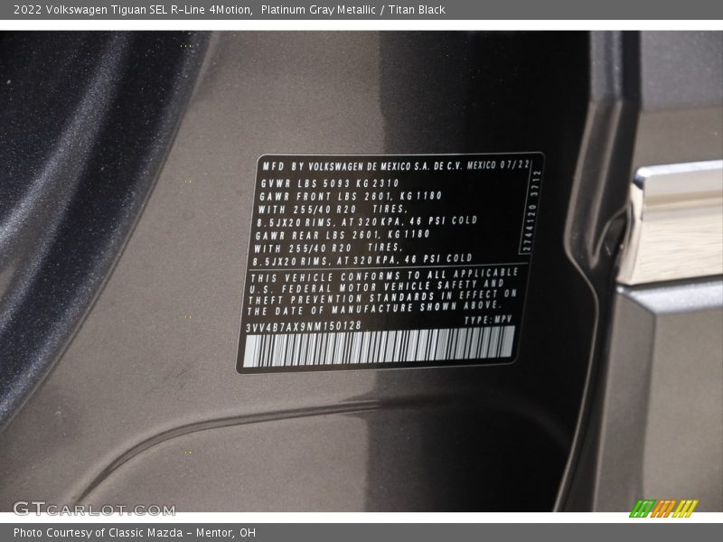 Platinum Gray Metallic / Titan Black 2022 Volkswagen Tiguan SEL R-Line 4Motion