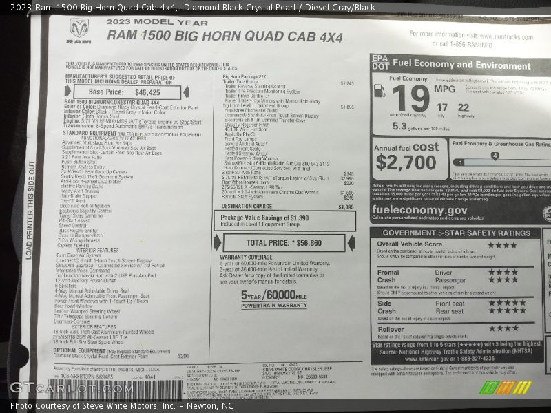  2023 1500 Big Horn Quad Cab 4x4 Window Sticker