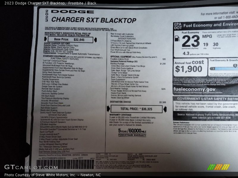  2023 Charger SXT Blacktop Window Sticker