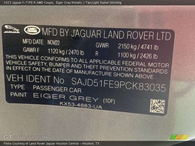 2023 F-TYPE R AWD Coupe Eiger Gray Metallic Color Code 1DF