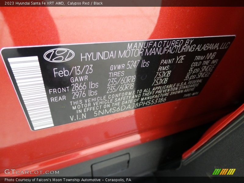 2023 Santa Fe XRT AWD Calypso Red Color Code Y2E