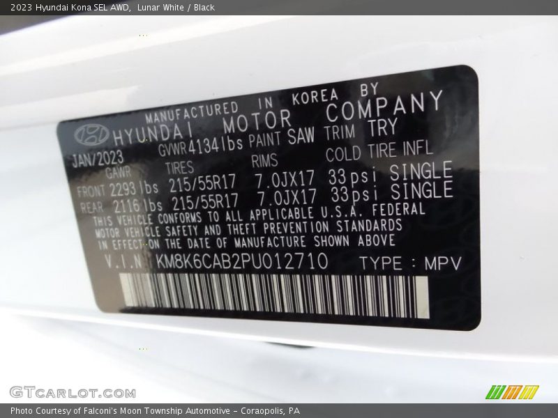 Lunar White / Black 2023 Hyundai Kona SEL AWD