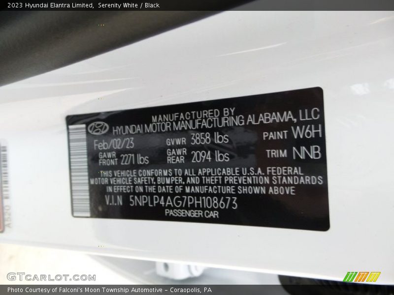 2023 Elantra Limited Serenity White Color Code W6H
