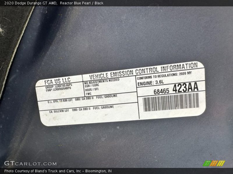 Reactor Blue Pearl / Black 2020 Dodge Durango GT AWD