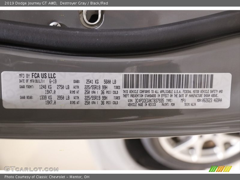 Destroyer Gray / Black/Red 2019 Dodge Journey GT AWD