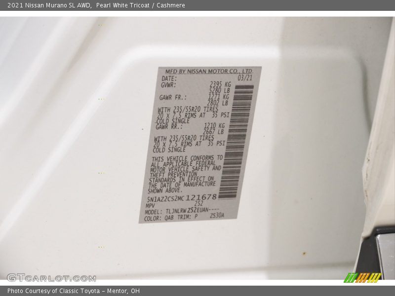 Pearl White Tricoat / Cashmere 2021 Nissan Murano SL AWD