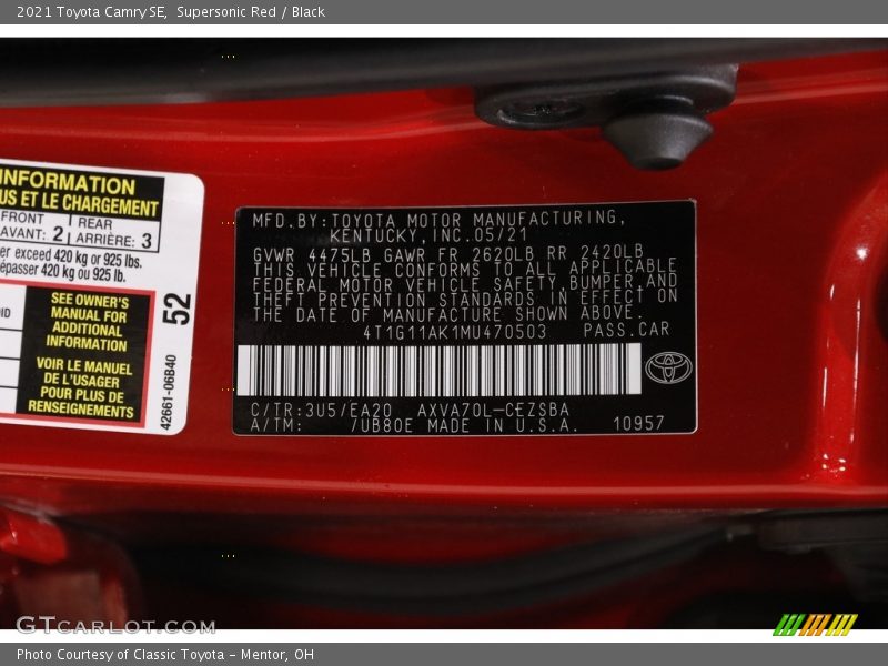 Supersonic Red / Black 2021 Toyota Camry SE