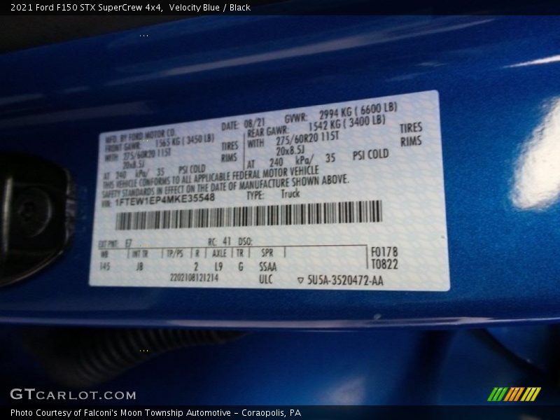 Velocity Blue / Black 2021 Ford F150 STX SuperCrew 4x4