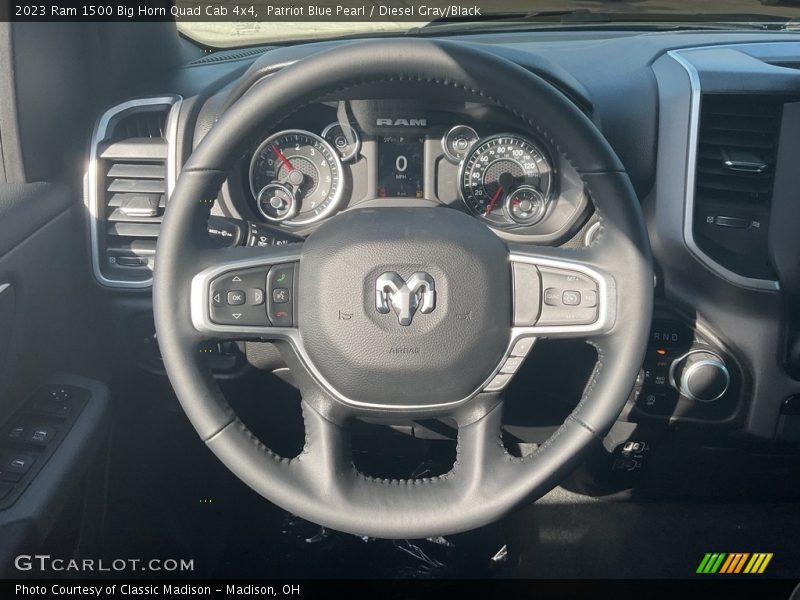 Patriot Blue Pearl / Diesel Gray/Black 2023 Ram 1500 Big Horn Quad Cab 4x4