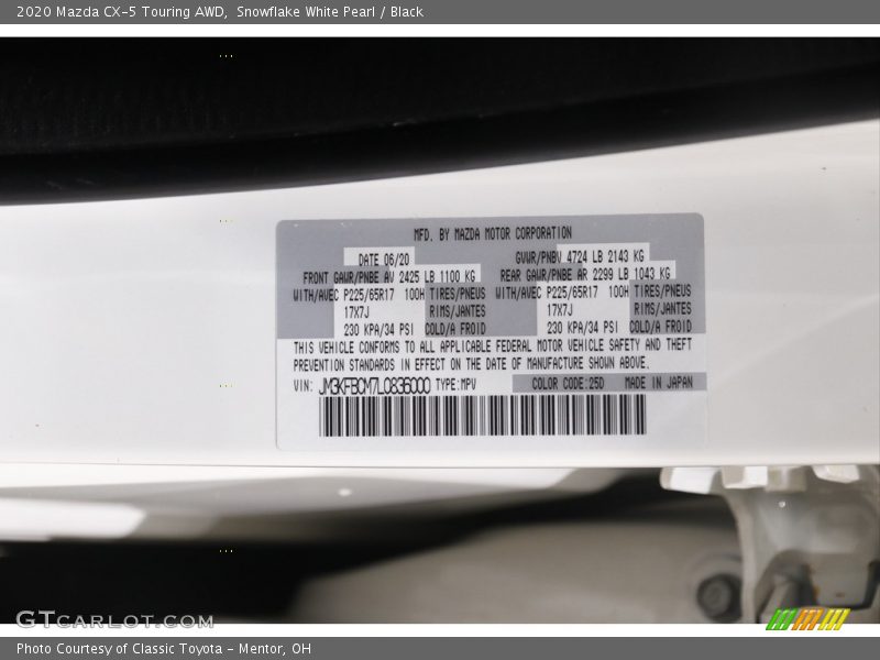 Snowflake White Pearl / Black 2020 Mazda CX-5 Touring AWD