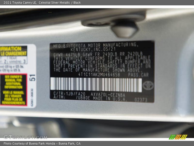 Celestial Silver Metallic / Black 2021 Toyota Camry LE