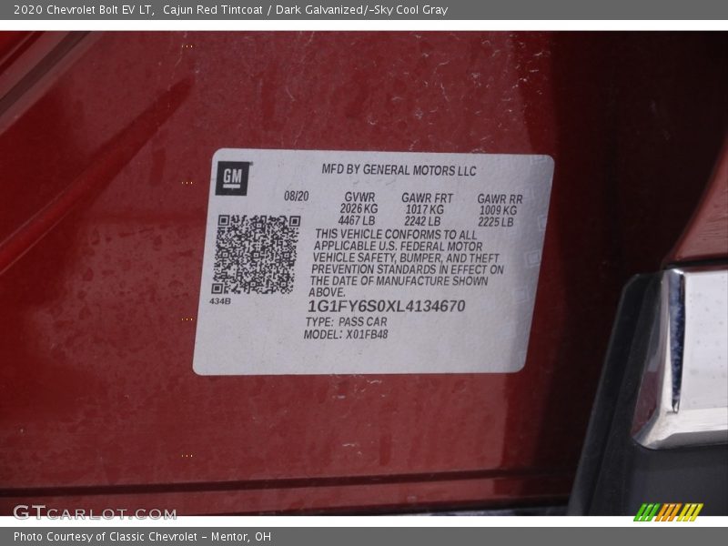 Cajun Red Tintcoat / Dark Galvanized/­Sky Cool Gray 2020 Chevrolet Bolt EV LT