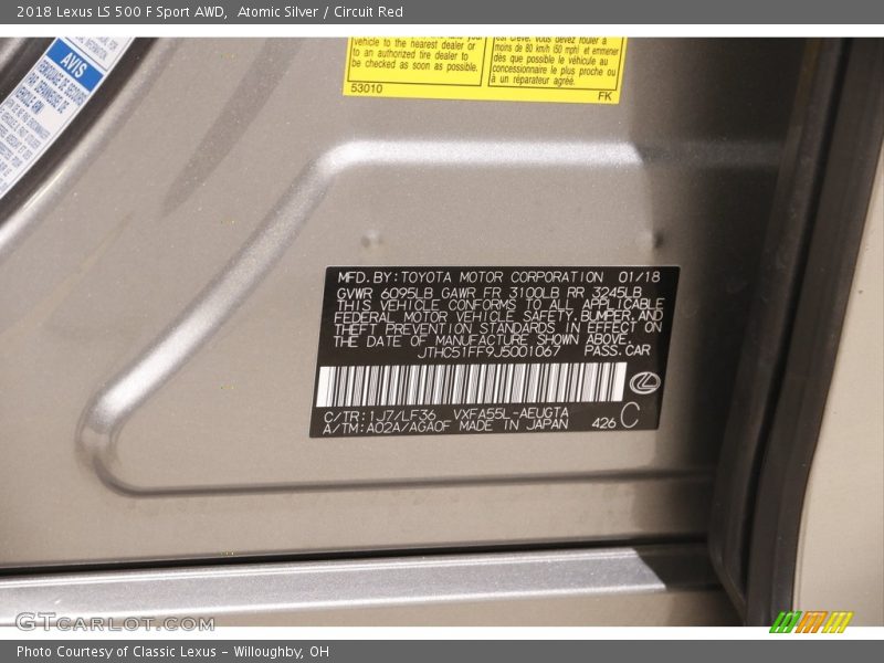 2018 LS 500 F Sport AWD Atomic Silver Color Code 1J7