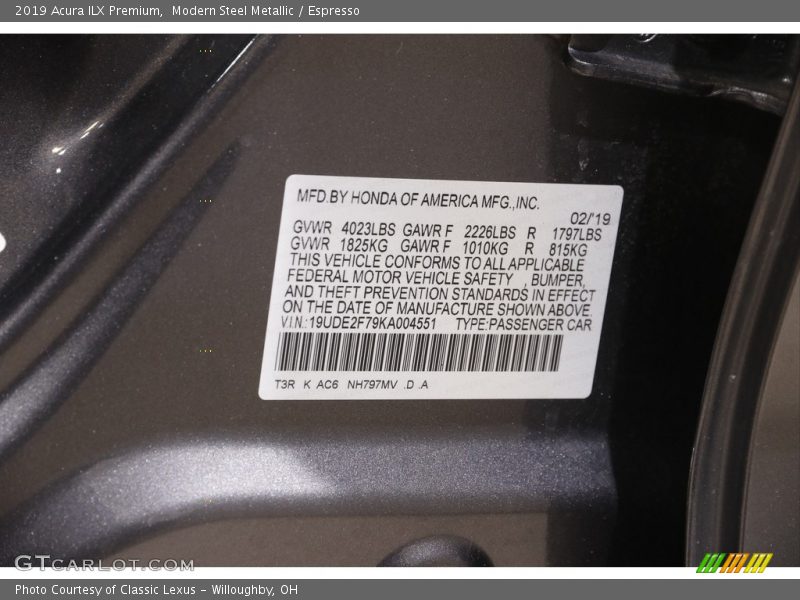 Modern Steel Metallic / Espresso 2019 Acura ILX Premium