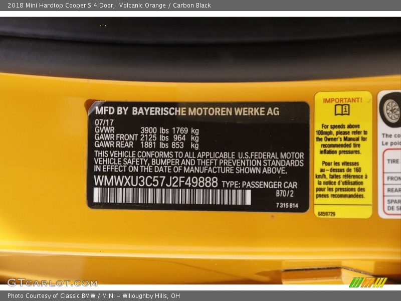 Volcanic Orange / Carbon Black 2018 Mini Hardtop Cooper S 4 Door
