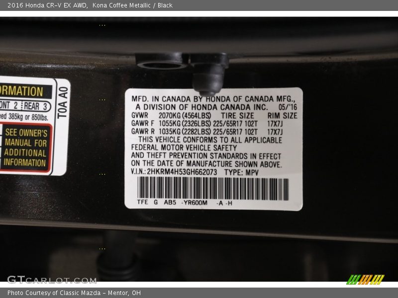 Kona Coffee Metallic / Black 2016 Honda CR-V EX AWD
