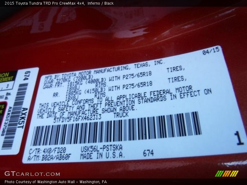 Inferno / Black 2015 Toyota Tundra TRD Pro CrewMax 4x4