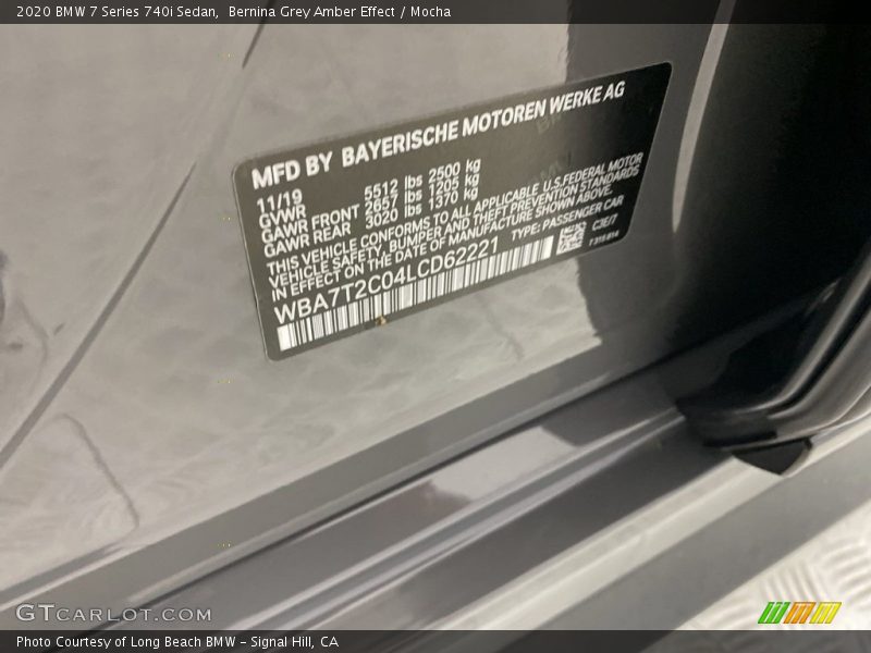 2020 7 Series 740i Sedan Bernina Grey Amber Effect Color Code C3E