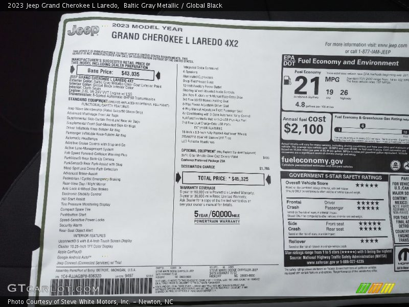 Baltic Gray Metallic / Global Black 2023 Jeep Grand Cherokee L Laredo