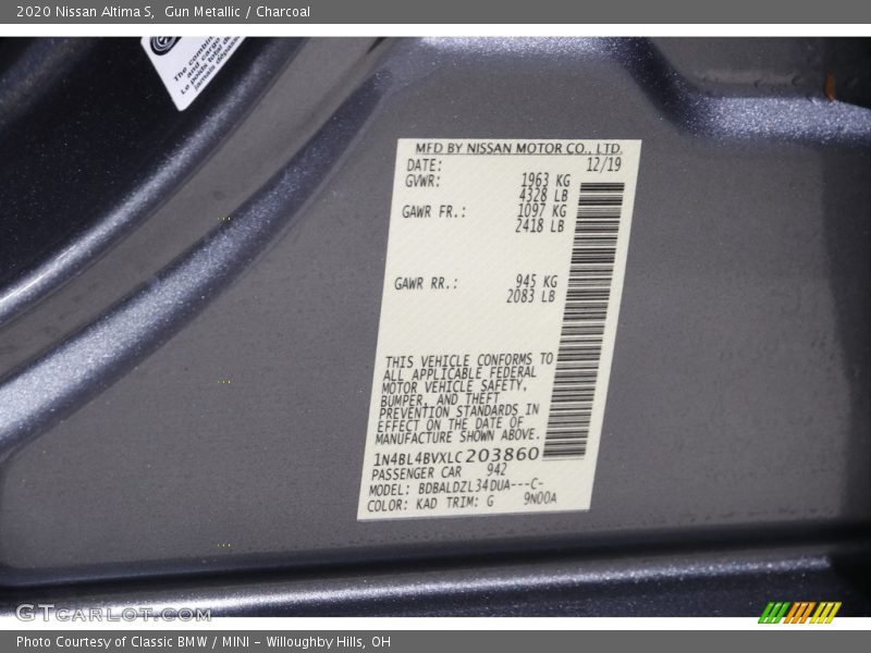 Gun Metallic / Charcoal 2020 Nissan Altima S