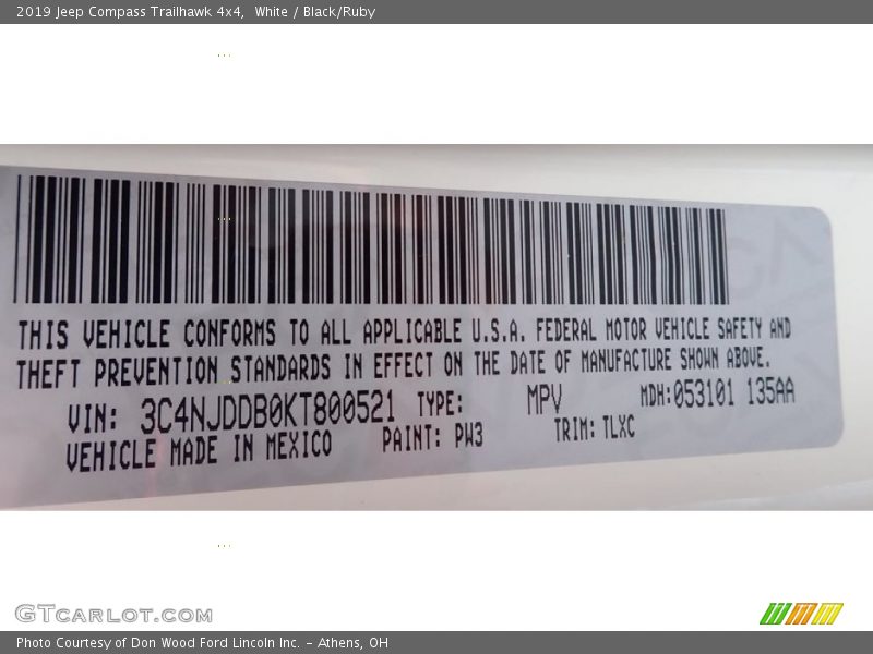 White / Black/Ruby 2019 Jeep Compass Trailhawk 4x4