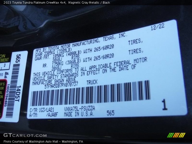 2023 Tundra Platinum CrewMax 4x4 Magnetic Gray Metallic Color Code 1G3