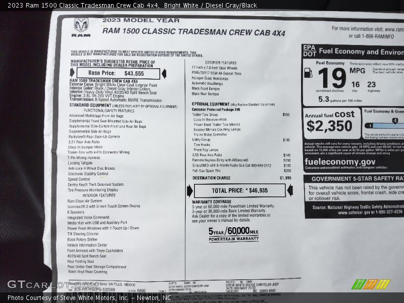 2023 1500 Classic Tradesman Crew Cab 4x4 Window Sticker