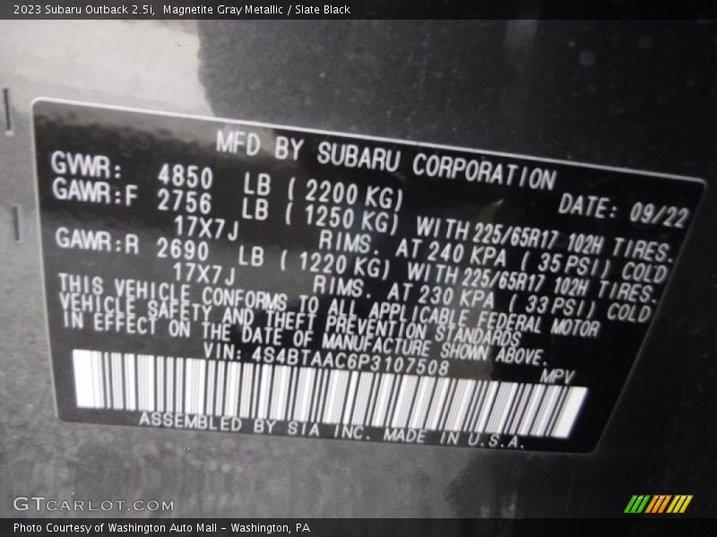 Magnetite Gray Metallic / Slate Black 2023 Subaru Outback 2.5i