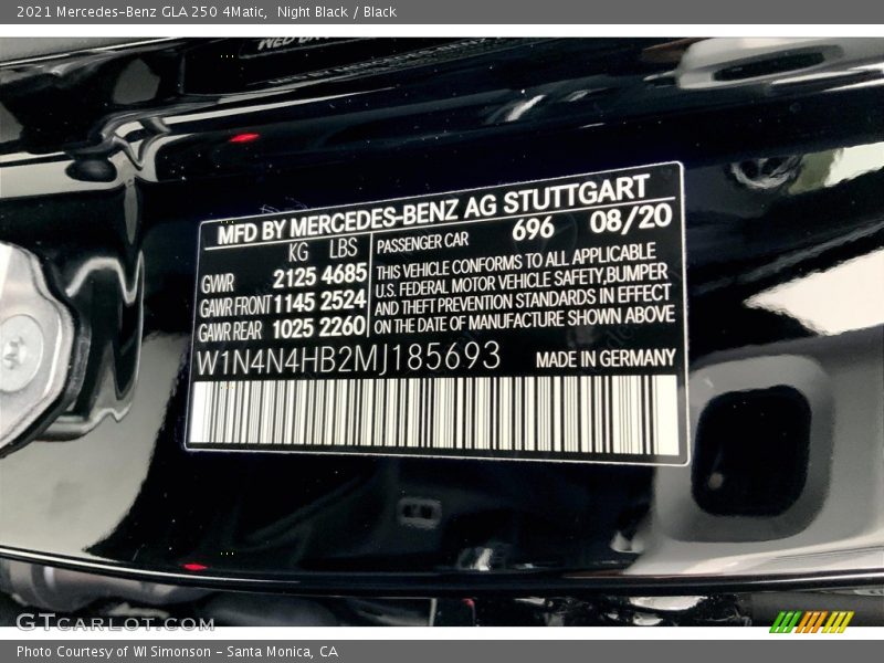 Night Black / Black 2021 Mercedes-Benz GLA 250 4Matic