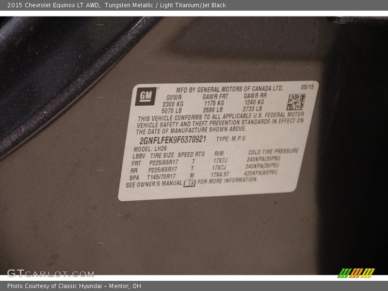 Tungsten Metallic / Light Titanium/Jet Black 2015 Chevrolet Equinox LT AWD