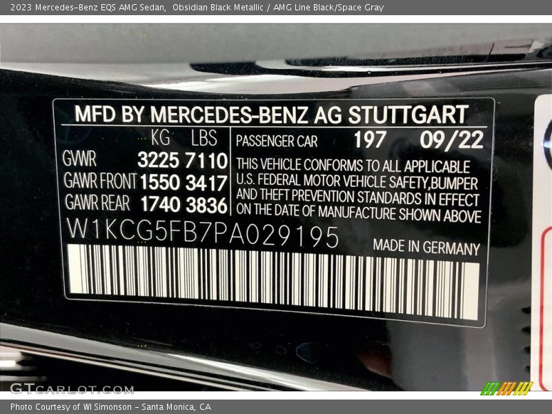 2023 EQS AMG Sedan Obsidian Black Metallic Color Code 197